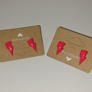 Neon Pink Lightning Bolt Stud Earrings